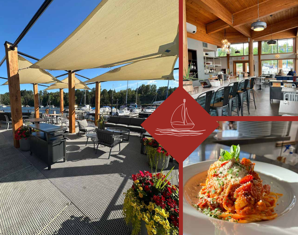 La Costa restaurant patio, dining room, and pasta dish